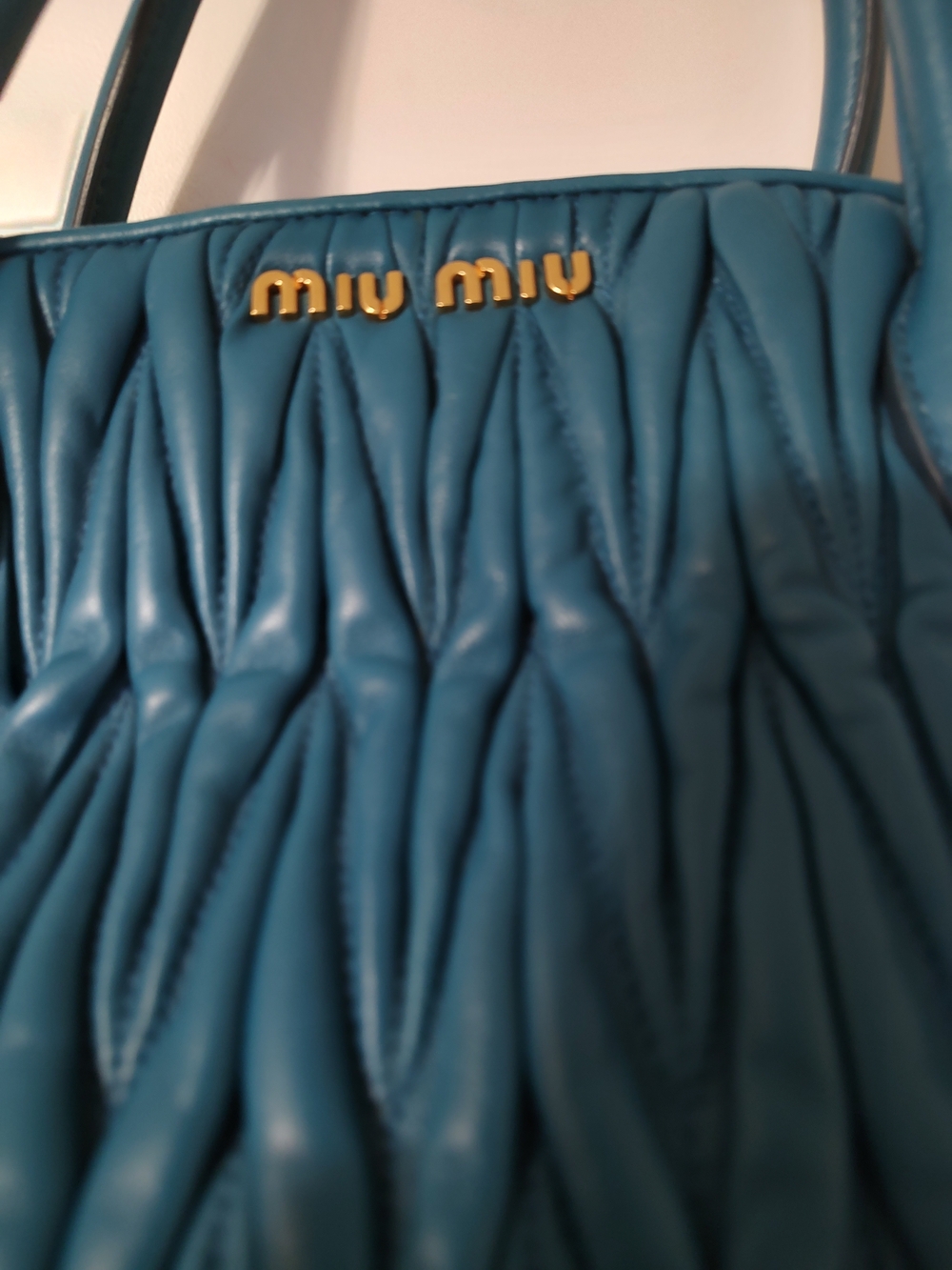 New Miu Miu Teal Blue Matelassé Leather Shoulder Bag - Picture 5 of 14
